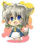  animal_ears bad_id bad_pixiv_id braid chibi dog_ears dog_tail fang hair_ribbon haradaiko_(arata_himeko) izayoi_sakuya kemonomimi_mode maid ribbon silver_hair solo tail touhou twin_braids 