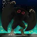 bad_pixiv_id city cityscape copyright_request cryptid headless monster mothman night no_humans red_eyes space_jin wings 
