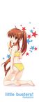  ass barefoot bikini brown_hair feet food little_busters! long_hair misaki_juri natsume_rin ponytail popsicle red_eyes solo swimsuit tongue 