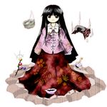  black_hair branch brown_eyes dress full_body houraisan_kaguya imperishable_night jeweled_branch_of_hourai long_hair looking_at_viewer official_art oota_jun'ya ribbon solo touhou transparent_background 