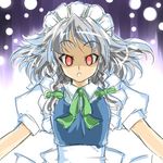  braid hairband izayoi_sakuya lowres red_eyes ribbon short_hair silver_hair solo tajima_yuuki touhou twin_braids 