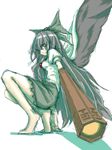  barefoot black_hair cannon feet kuronuko_neero red_eyes reiuji_utsuho serious sketch solo touhou wings 