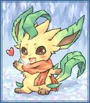  clothed_pokemon gen_4_pokemon heart leafeon lowres no_humans pixel_art pokemon pokemon_(creature) pote_(ptkan) scarf solo 