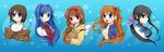  backpack bad_id bad_pixiv_id bag food kanon kawasumi_mai minase_nayuki misaka_shiori multiple_girls paper_bag sawatari_makoto school_uniform shawl shimiko taiyaki tsukimiya_ayu wagashi wings 