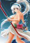  bow_(weapon) breasts large_breasts long_hair looking_back majikina_mina ponytail samurai_spirits silver_hair snk solo very_long_hair weapon yasakani_an 