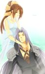  1girl brown_eyes brown_hair dress final_fantasy final_fantasy_vii jewelry long_hair lucrecia_crescent meru mother_and_son necklace sephiroth shoulder_pads silver_hair 