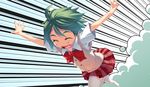  closed_eyes dust_cloud fang g_yuusuke game_cg green_eyes non-web_source outstretched_arms plaid plaid_skirt running sakurai_saki school_uniform short_hair skirt smoke socks solo spread_arms tapestry_-you_will_meet_yourself- thighhighs zettai_ryouiki 
