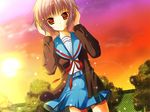  bad_id bad_pixiv_id cardigan kino_(kino_konomi) kita_high_school_uniform nagato_yuki school_uniform serafuku short_hair solo sun suzumiya_haruhi_no_yuuutsu 