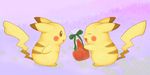  blush couple food fruit gen_1_pokemon gift happy hetero holding holding_gift ketchup no_humans pikachu pokemon pokemon_(creature) purple_background sexual_dimorphism smile tail tsuji 