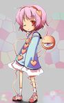  hairband komeiji_satori maiku one_eye_closed pink_hair red_eyes short_hair solo touhou 