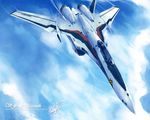  airplane artist_request cloud day fighter_jet jet macross macross_frontier mecha military military_vehicle no_humans sky solo variable_fighter vf-25 
