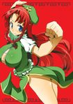  blue_eyes braid breasts hat hong_meiling large_breasts long_hair no_bra no_panties red_hair ribbon solo toudori touhou twin_braids 