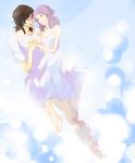  1girl anew_returner barefoot brown_hair closed_eyes cloud couple gundam gundam_00 hetero holding holding_hands innovator lyle_dylandy miko_(yayamiko) purple_hair sky 