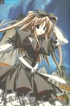  brown_hair copyright_request dress frills green_eyes long_hair motoyon non-web_source scan solo twintails 