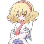  :o alice_margatroid blonde_hair blue_dress blush brown_eyes capelet dress looking_at_viewer parted_lips solo souto tareme touhou upper_body 