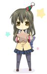  black_hair brown_eyes chibi clannad hat ibuki_fuuko long_hair pantyhose party_hat solo starfish yellow_(artist) 