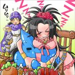  1girl bad_id bad_pixiv_id blush breasts deborah dragon_quest dragon_quest_v food hero_(dq5) knife medium_breasts sharp_teeth sleeping slime slime_(dragon_quest) sweatdrop tears teeth 