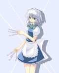  apron blue_eyes hairband izayoi_sakuya kitsune_(scaz) knife maid short_hair silver_hair solo touhou 