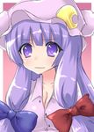  absurdres bad_id bad_pixiv_id breasts cleavage crescent hair_ribbon hat highres long_hair medium_breasts nase patchouli_knowledge purple_eyes purple_hair ribbon solo touhou 
