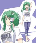  alternate_costume alternate_hairstyle aya_shachou bad_id bad_pixiv_id barefoot casual contemporary highres kochiya_sanae touhou 