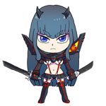  blade blue_eyes chibi dual_wielding holding kill_la_kill kiryuuin_satsuki navel senketsu skirt solo spoilers suspenders uri_(uryu002) 