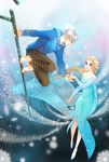  crossover elsa_(frozen) frozen_disney hand_holding jack_frost_(rise_of_the_guardians) rise_of_the_guardians snow staff white_hair 