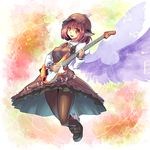  animal_ears black_legwear breasts dress electric_guitar guitar hat instrument looking_at_viewer mary_janes medium_breasts mystia_lorelei pantyhose pink_hair red_eyes shoes short_hair smile solo touhou umigarasu_(kitsune1963) wings 