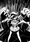  banchou clenched_hands crossed_arms greyscale gunbuster_pose hat highres katakoriku kill_la_kill mankanshoku_mako monochrome school_uniform serafuku short_hair skirt solo spikes 