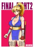 1girl blonde_hair blue_eyes breasts cleavage final_fight fingerless_gloves fishnets genryuusai_maki gloves high_ponytail large_breasts pelvic_curtain ponytail solo street_fighter tonfa weapon xyz_(kamikazejap) 