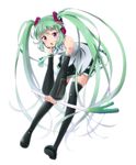  :o alternate_hair_color black_legwear black_skirt boots cosplay detached_sleeves full_body green_hair hatsune_miku hatsune_miku_(cosplay) leaning_forward long_hair miyato000 pleated_skirt purple_eyes sidelocks skirt solo sophie_(tales) spring_onion tales_of_(series) tales_of_graces thigh_boots thighhighs twintails vocaloid white_background 