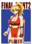  1girl blonde_hair blue_eyes breasts cleavage final_fight fingerless_gloves fishnets genryuusai_maki gloves high_ponytail large_breasts pelvic_curtain ponytail solo street_fighter tonfa weapon xyz_(kamikazejap) 