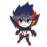  blue_eyes chibi kill_la_kill matoi_ryuuko multicolored_hair navel senketsu solo suspenders two-tone_hair uri_(uryu002) 