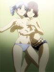  2girls atia_simmons attia_simmons blue_panties blush breast_grab chiffon_fairchild eyes_closed freezing_(series) grabbing highres multiple_girls nipples panties screencap short_hair small_breasts smile standing stitched striped striped_panties topless underwear white_hair yuri 