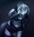  bikini_top clenched_teeth glowing glowing_eyes h_kasei hood jacket kantai_collection looking_at_viewer pale_skin purple_eyes re-class_battleship shinkaisei-kan short_hair silver_hair solo teeth 