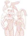  animal_ears bad_id bad_tumblr_id blush bunny_ears bunnysuit demon_girl embarrassed fishnet_pantyhose fishnets glasses grin highres horn kneesocks_(psg) long_hair monochrome multiple_girls panty_&amp;_stocking_with_garterbelt pantyhose sally_(luna-arts) scanty_(psg) smile wrist_cuffs 