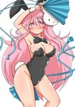  animal_ears bare_shoulders blush bow bowtie breasts bunny_ears bunny_girl bunny_tail bunnysuit cleavage detached_collar fan folding_fan hata_no_kokoro highres large_breasts long_hair looking_at_viewer mask pink_eyes pink_hair rindou_(p41neko) simple_background solo tail tears touhou white_background wrist_cuffs 