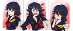  1girl black_hair bloodshot_eyes blue_eyes blush confession drawfag embarrassed kill_la_kill letter living_clothes love_letter matoi_ryuuko multicolored_hair non-web_source open_mouth parted_lips senketsu short_hair solo streaked_hair surprised 