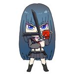  blade blue_eyes chibi dual_wielding gloves holding kill_la_kill kiryuuin_satsuki navel senketsu single_glove skirt solo spoilers suspenders uri_(uryu002) 