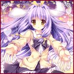  bad_id bad_pixiv_id blush bow heart long_hair looking_at_viewer nanaroba_hana original outstretched_arms outstretched_hand purple_hair reaching solo very_long_hair yellow_eyes 