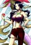  asymmetrical_clothes bad_id bad_pixiv_id black_hair blue_eyes breasts cleavage dracaena_(pokemon) dragalge elite_four gen_6_pokemon hand_on_hip hitotsuki_nebura holding holding_poke_ball jewelry large_breasts long_hair midriff navel necklace open_fly pants poke_ball pokemon pokemon_(creature) pokemon_(game) pokemon_xy single_pantsleg solo_focus strap_gap strap_slip tooth_necklace torn_clothes torn_pants unzipped younger 