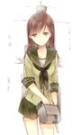  bad_id bad_pixiv_id brown_eyes brown_hair cannon hair_ornament kantai_collection long_hair neckerchief ooi_(kantai_collection) school_uniform sencha_(coldcolor) serafuku smile solo translated 