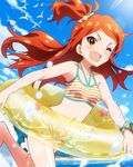  ;d artist_request bikini brown_eyes brown_hair hair_ornament idolmaster idolmaster_million_live! long_hair looking_at_viewer ocean official_art one_eye_closed one_side_up oogami_tamaki open_mouth smile solo swimsuit tankini v-shaped_eyebrows water 