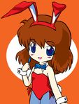  1girl animal_ears blue_eyes bow bowtie brown_hair bunny_ears bunnysuit chibi daicon daicon_bunny_girl daicon_iv detached_collar wrist_cuffs 