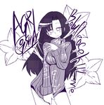  blush breasts goshiki_agiri hys-d kill_me_baby long_hair looking_at_viewer medium_breasts monochrome simple_background smile solo sweater white_background 