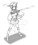  greyscale hat isizuaki lord_knight monochrome ragnarok_online short_hair simple_background skirt solo sword weapon white_background 