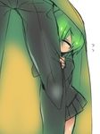  age_regression blazblue closed_eyes genderswap genderswap_(mtf) green_hair hazama hiding kaneaki_mukku skirt sweat younger 