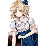  alice_margatroid alice_margatroid_(pc-98) banned_artist blonde_hair book bow grimoire grimoire_of_alice hair_bow hair_ornament kozou_(soumuden) looking_at_viewer puffy_sleeves shirt short_hair short_sleeves simple_background skirt solo sweatdrop touhou touhou_(pc-98) white_background white_shirt yellow_eyes younger 