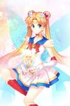 bishoujo_senshi_sailor_moon blonde_hair blue_eyes blue_sailor_collar boots bow brooch choker double_bun earrings elbow_gloves gloves hair_ornament hairpin inanna123 jewelry knee_boots long_hair magical_girl multicolored multicolored_clothes multicolored_skirt pleated_skirt red_bow ribbon sailor_collar sailor_moon sailor_senshi_uniform skirt smile solo super_sailor_moon tiara tsukino_usagi twintails white_gloves 