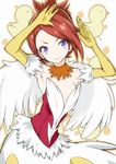  armpits bird chick elbow_gloves feathers gloves long_hair pretty_(series) pretty_rhythm pretty_rhythm_rainbow_live purple_eyes red_hair takahashi_toriko wakigami_taine 