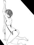  ashcape ass back barefoot bikini blush breasts choker dimples_of_venus female_protagonist_(houkago_play_2) freckles glasses greyscale houkago_play houkago_play_2 kneeling lineart monochrome pole pole_dancing semi-rimless_eyewear short_hair side-tie_bikini sideboob slingshot_swimsuit small_breasts solo stripper_pole swimsuit under-rim_eyewear 